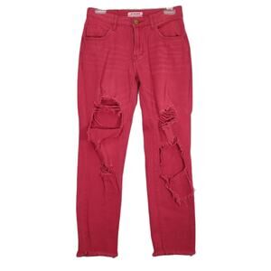 One Teaspoon High Waist Awesome Baggies Red Distressed Ripped Jeans 28x28 Sz 26
